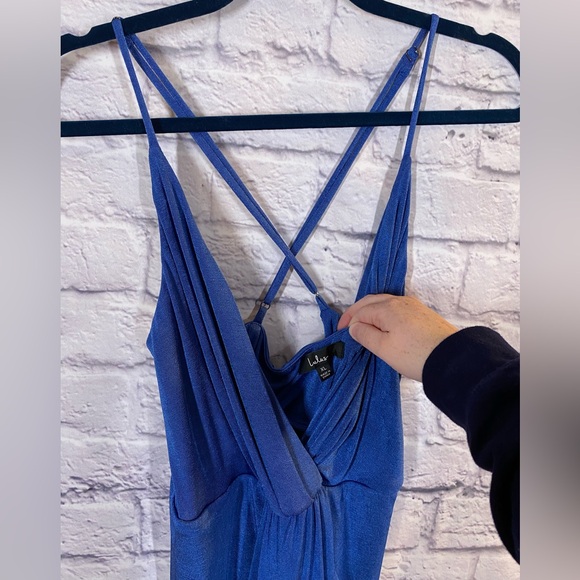 Lulus Dreamy Date Blue Surplice Draped Midi Dress Size XL - Picture 4 of 8